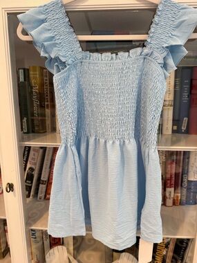 Amazon Light Blue Smocked Ruffle Strap Tank Dress